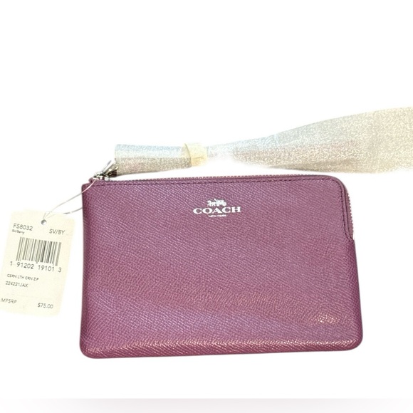 Coach Handbags - NWT Coach Purple Berry Pebbled Leather Zip Top Wristlet w/ Silver Hardware